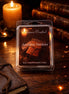 Arcane Timber Wax Melts package on a wooden surface with candlelight and rustic books.