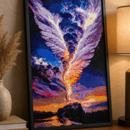 Ascendant Light finished winged diamond artwork shown in a frame mockup; artwork is sold unframed.