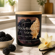 Black Raspberry Vanilla candle in a decorative Phoenix Crafted vessel.