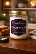 Cedarwood Candle in a jar, featuring smooth cedarwood scent, ideal for minimalist decor and serene atmospheres.