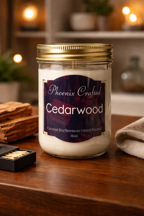 Cedarwood Candle in a jar, featuring smooth cedarwood scent, ideal for minimalist decor and serene atmospheres.