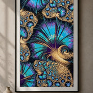 Celestial Currents Diamond Painting featuring jewel-toned abstract mosaic in gold, teal, purple, and midnight colors.