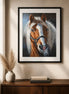 Chestnut Grace finished horse diamond artwork shown in a frame mockup; artwork is sold unframed.