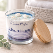Clean Linen candle by Phoenix Crafted, handcrafted with fresh cotton and soft florals.
