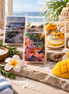 Coastal Escape wax melt discovery set with Sea Salt & Rosemary, Hawaiian Plumeria, and Mango Coconut Cream.