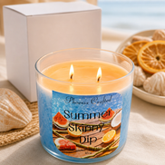 Summer Skinny Dip candle from Phoenix Crafted with tropical fruit and vanilla scents, perfect for summer.