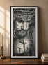 Crown of Thorns & Calvary Diamond Painting capturing a grayscale portrait of Jesus with Calvary in the background.