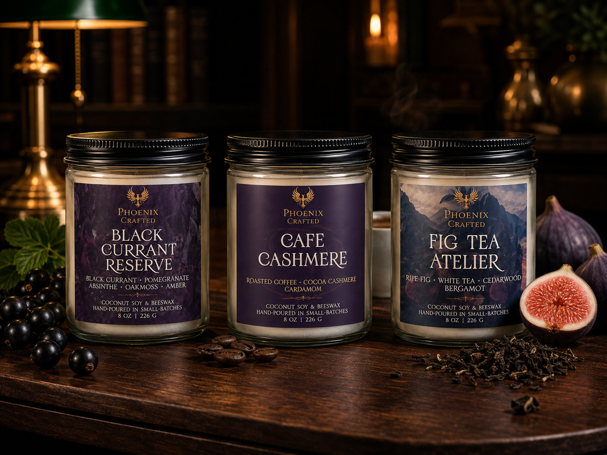 Build Your Own 3-Candle Discovery Set with three Phoenix Crafted candles arranged together.
