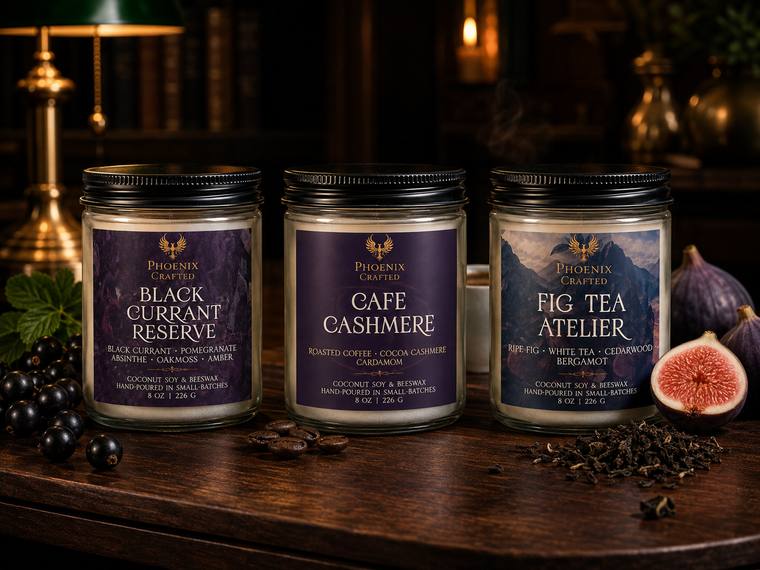 Build Your Own 3-Candle Discovery Set with three Phoenix Crafted candles arranged together.