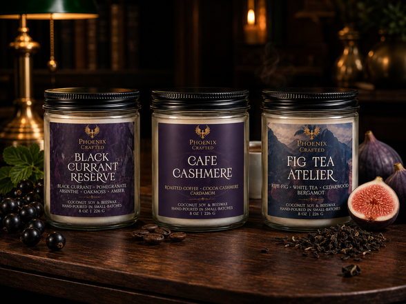 Build Your Own 3-Candle Discovery Set with three Phoenix Crafted candles arranged together.