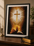 Divine Illumination Diamond Painting featuring a golden cross and an open book with a dark backdrop.