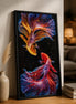 Dual Flame Bettas finished diamond artwork shown in a vertical frame mockup; artwork is sold unframed.