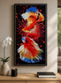 Dueling Betta Splendor finished diamond artwork shown in a frame mockup; artwork is sold unframed.