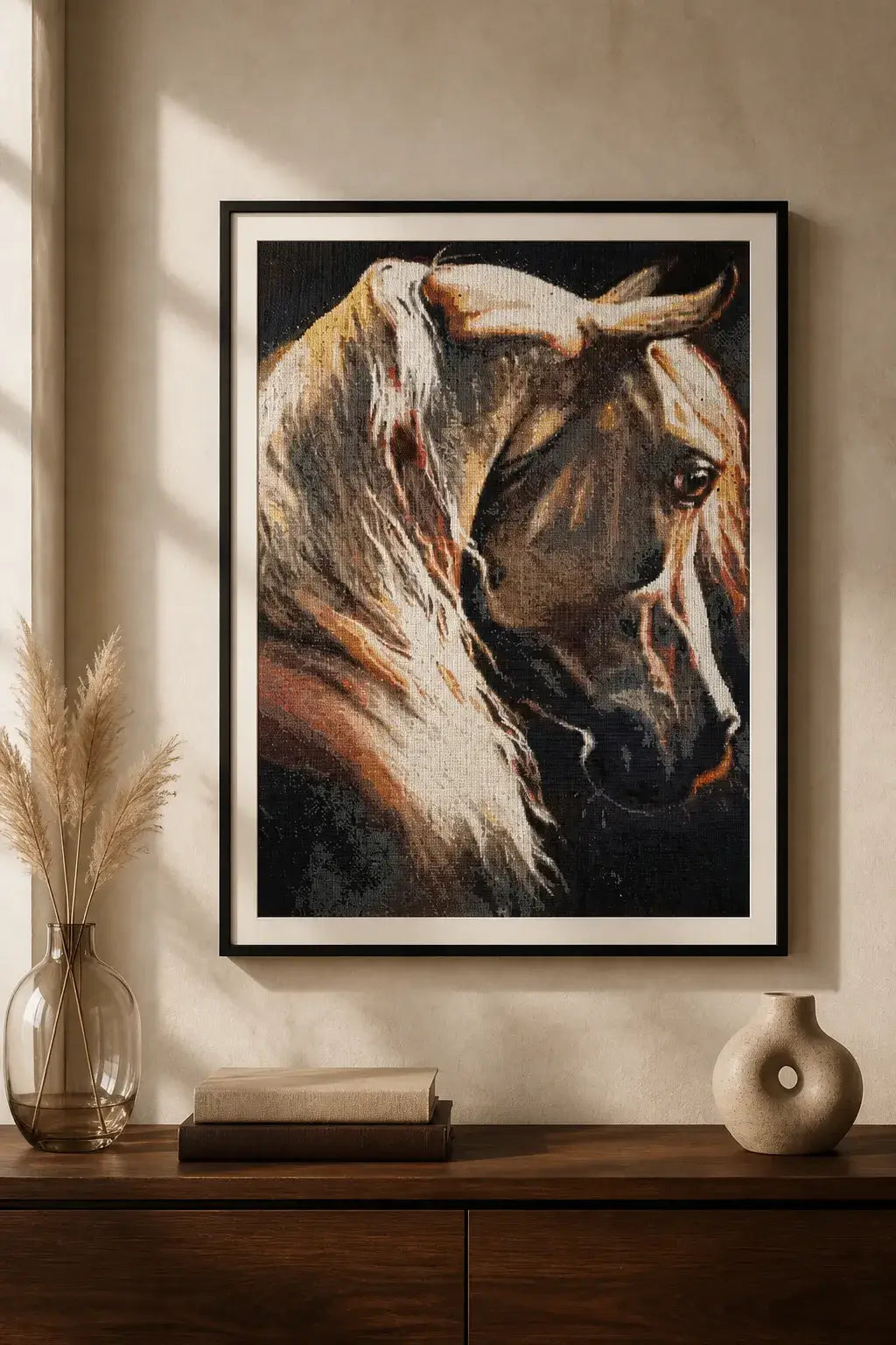 Embermane Spirit Diamond Painting featuring a radiant horse portrait with shimmering colors.