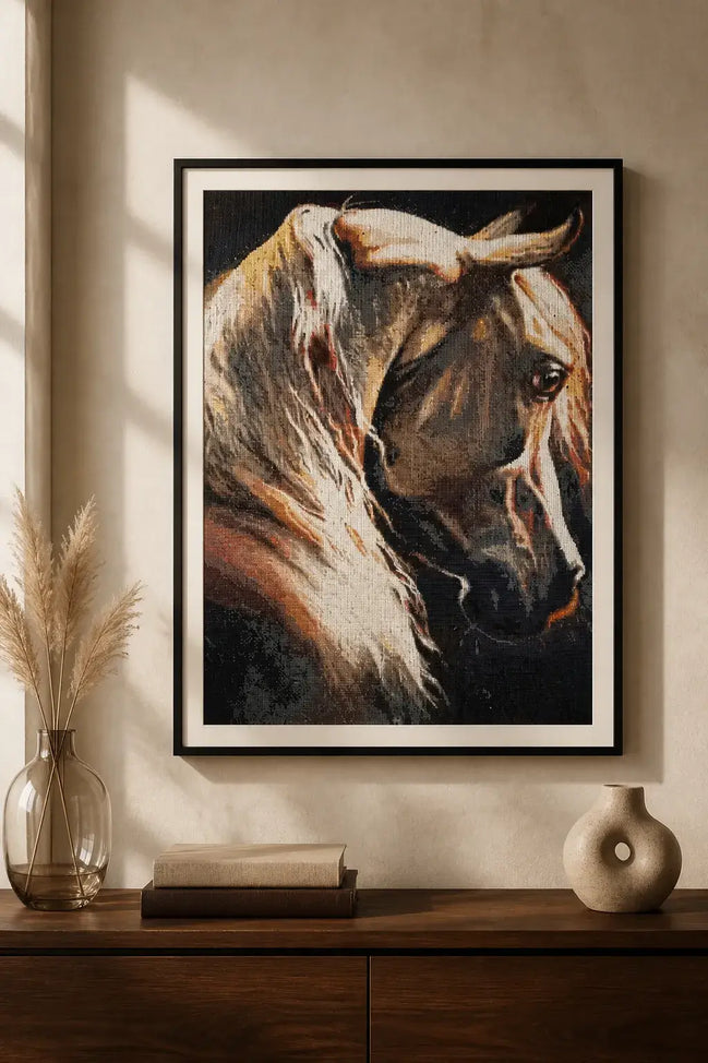 Embermane Spirit Diamond Painting featuring a radiant horse portrait with shimmering colors.