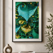 Emerald Spiral Fractal finished diamond artwork shown in a matted frame mockup; artwork is sold unframed.