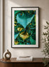 Emerald Spiral Fractal finished diamond artwork shown in a matted frame mockup; artwork is sold unframed.