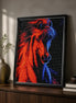 Fire & Frost Stallion Diamond Painting featuring vibrant red and blue stallion in a modern art style.