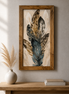 Gathered Feathers Diamond Painting featuring layered feathers in earthy tones and framed for an elegant display.