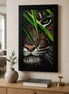 Hidden Tiger Diamond Painting displayed in a black frame, featuring a close-up of a tiger's face with vibrant details.