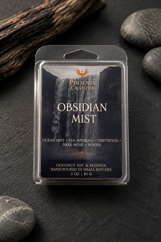 Obsidian Mist wax melts with ocean mist and dark woods fragrance, Phoenix Crafted product image