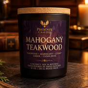 Mahogany Teakwood candle with fresh teakwood and mahogany fragrance, Phoenix Crafted