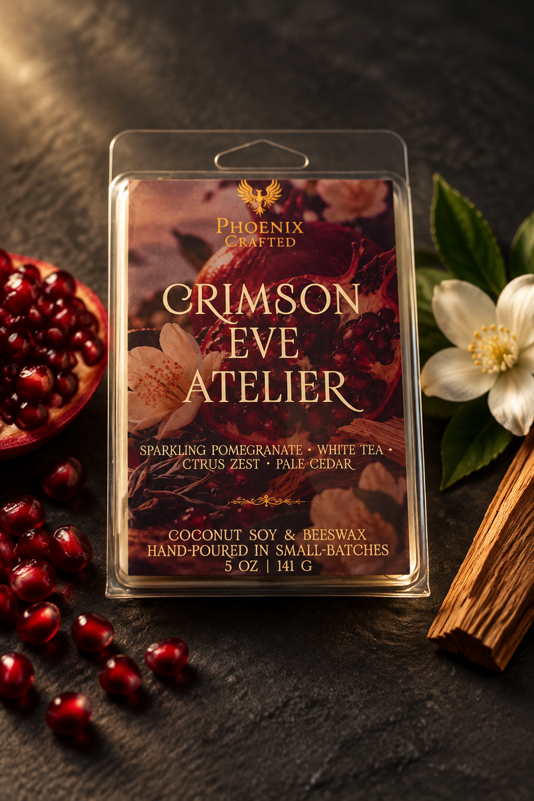 Crimson Eve Atelier 5 oz wax melts with sparkling pomegranate and white tea fragrance