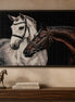 Kindred Companions finished two-horse diamond artwork shown in a frame mockup; artwork is sold unframed.
