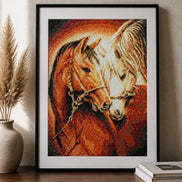 Kindred Herd Diamond Painting featuring three horses in warm natural tones