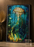 Luminous Drift Diamond Painting featuring a jellyfish design in vibrant colors and resin diamonds on display.
