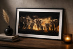 Majestic March Diamond Painting of an elephant family at sunset, perfect for wildlife lovers and meaningful art collectors.