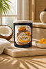 Mango Coconut Cream Candle in a stylish jar with tropical decor, highlighting its fruity scent and creamy coconut essence.