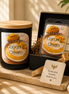 Mango Coconut Cream candle and matching wax melts arranged together as a coordinated Phoenix Crafted gift set.