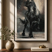 Midnight Fury Diamond Painting featuring a black stallion in dramatic motion