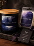 Obsidian Mist candle and matching wax melts arranged together as a coordinated Phoenix Crafted gift set.