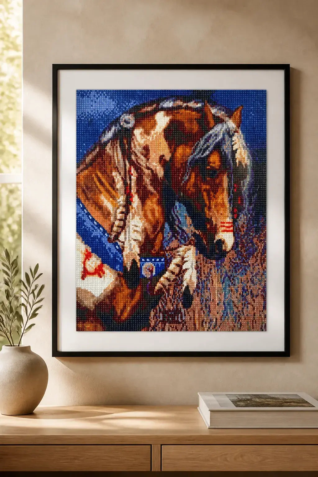 Painted Spirit Diamond Painting featuring a decorated horse portrait with intricate detailing and vibrant colors.