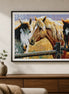 Pasture Companions completed diamond painting featuring four horses gathered behind a rustic pasture fence.
