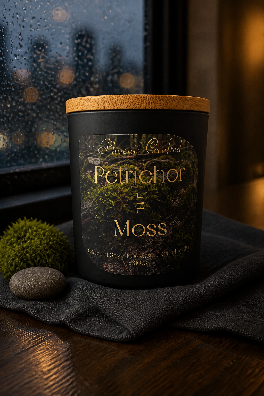 Petrichor & Moss Candle | Rain, Moss & Cedar Fragrance – Phoenix