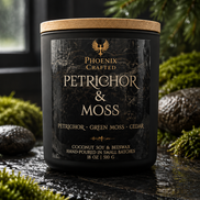 Petrichor & Moss candle in the 18 oz vessel by Phoenix Crafted.