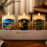 Phoenix Crafted candle discovery set with assorted hand-poured fragrance samples.