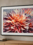 Radiant Dahlia Bloom finished floral diamond artwork shown in a frame mockup; artwork is sold unframed.