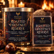 Roasted Chestnut Reserve Limited Rose Gold gift set with an 18 oz candle and matching 5 oz wax melts.