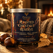 Roasted Chestnut Reserve 18 oz candle in the Limited Rose Gold Phoenix Crafted vessel.