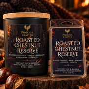 Roasted Chestnut Reserve gift set with a Noir 10 oz candle and matching 5 oz wax melts.