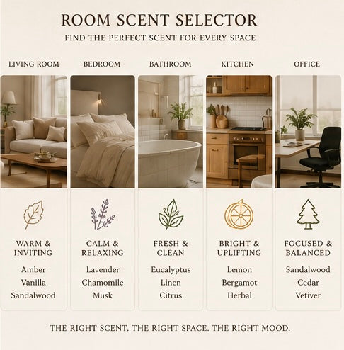 Room scent selector for choosing fragrance by space