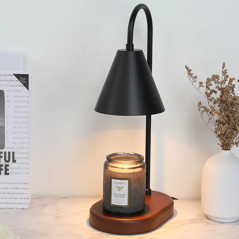 110V/230V Electric Candle Warmer Wax Melting Light Creative Aromatherapy Table Wooden Base Bedside Decor with adjustable lamp.