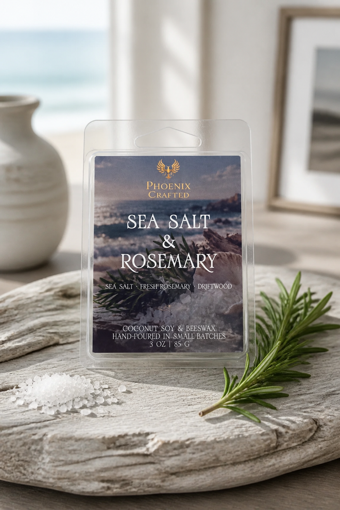 Phoenix Crafted Sea Salt & Rosemary Wax Melts, ocean air and rosemary fragrance