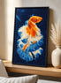 Sapphire Ember Betta finished diamond artwork shown in a styled frame mockup; artwork is sold unframed.