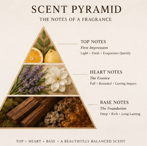 Scent pyramid illustrating top, heart, and base notes