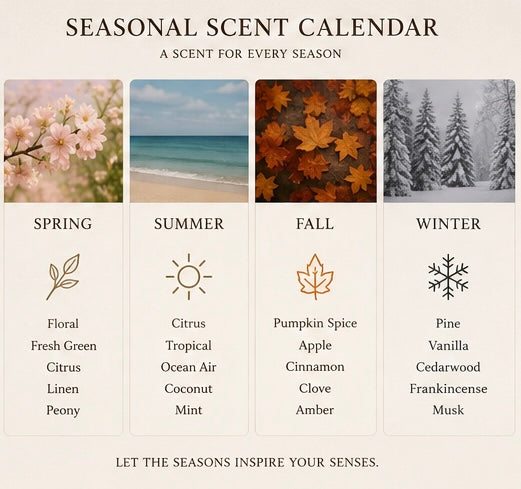 Seasonal scent calendar for spring, summer, fall, and winter